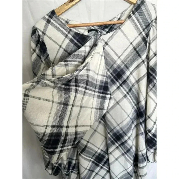 Chetta B Plaid Trapeze Dress Black & Cream Long Sleeves Removable Cowl Size Med - Picture 4 of 13